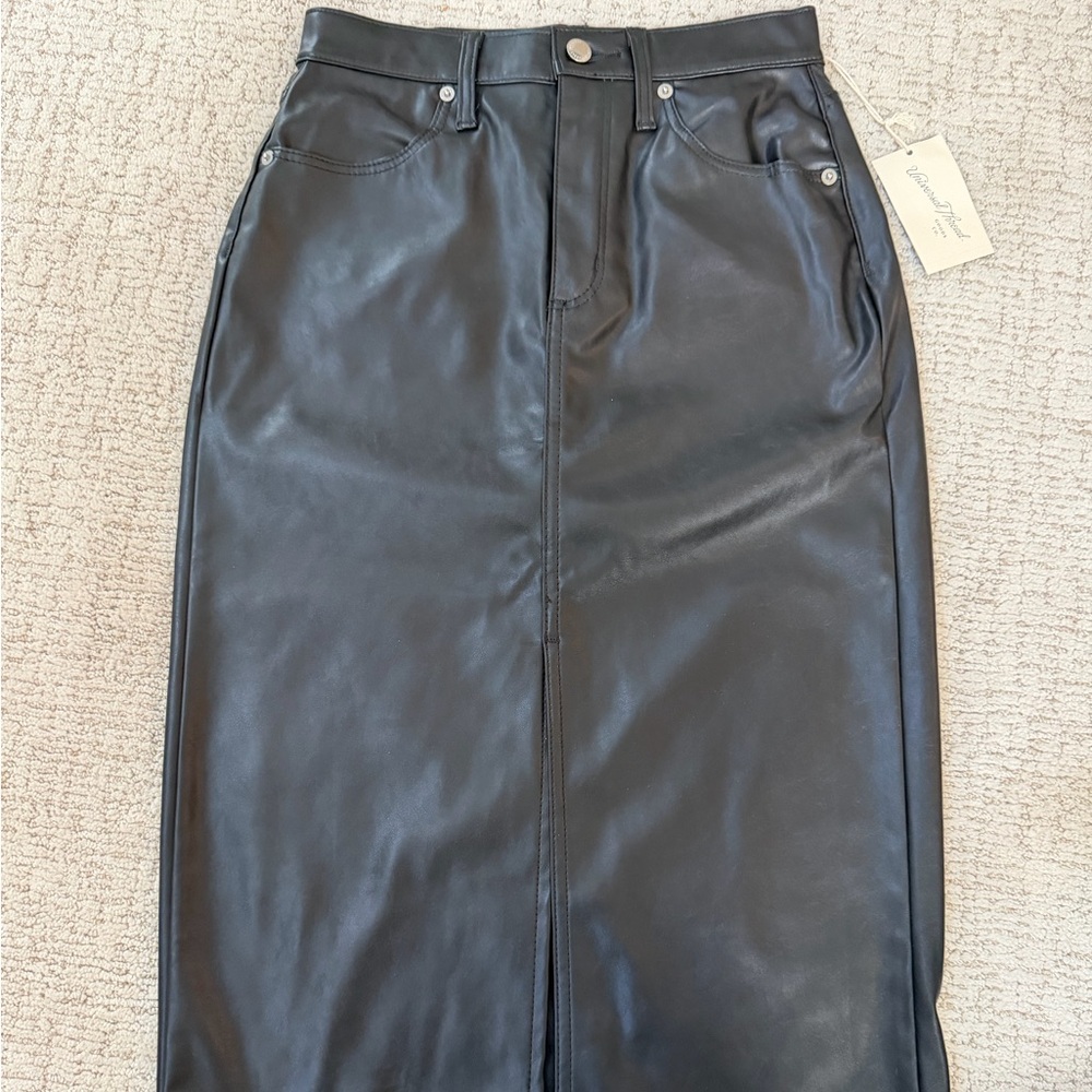Universal Thread Black Faux Leather Midi Skirt